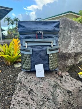 Christian Louboutin Apoloubi Blue Nylon & Leather Textured Backpack